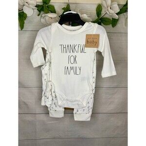 Rae Dunn 4 piece Baby Gift Set Thankful Outfit 6-9 months with gift bag